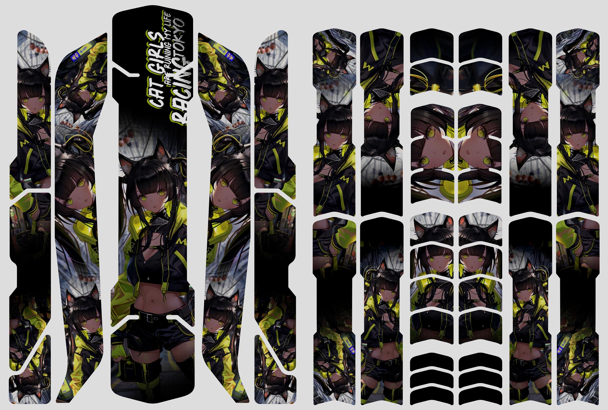 Dekosticker Anime Cat Girl Grün-Gelb 2-seitiges Set für Fahrrad Rahmen & Scooter Tuning