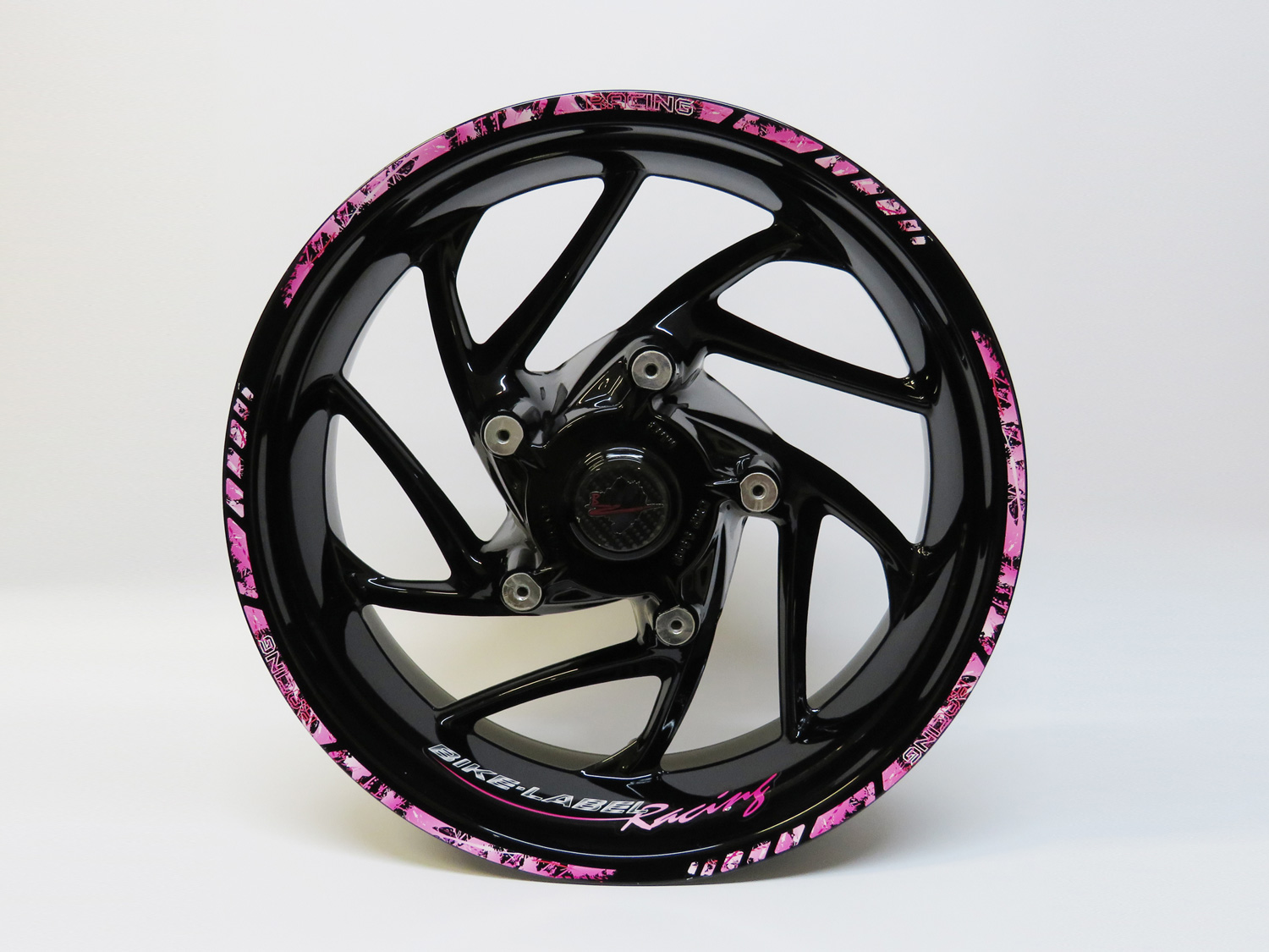 Racing Pink Motorrad Felgenrand Aufkleber Pink Schwarze Farbspritzer Racing Pink Motorrad Felgenrand Aufkleber Pink Schwarze Farbspritzer