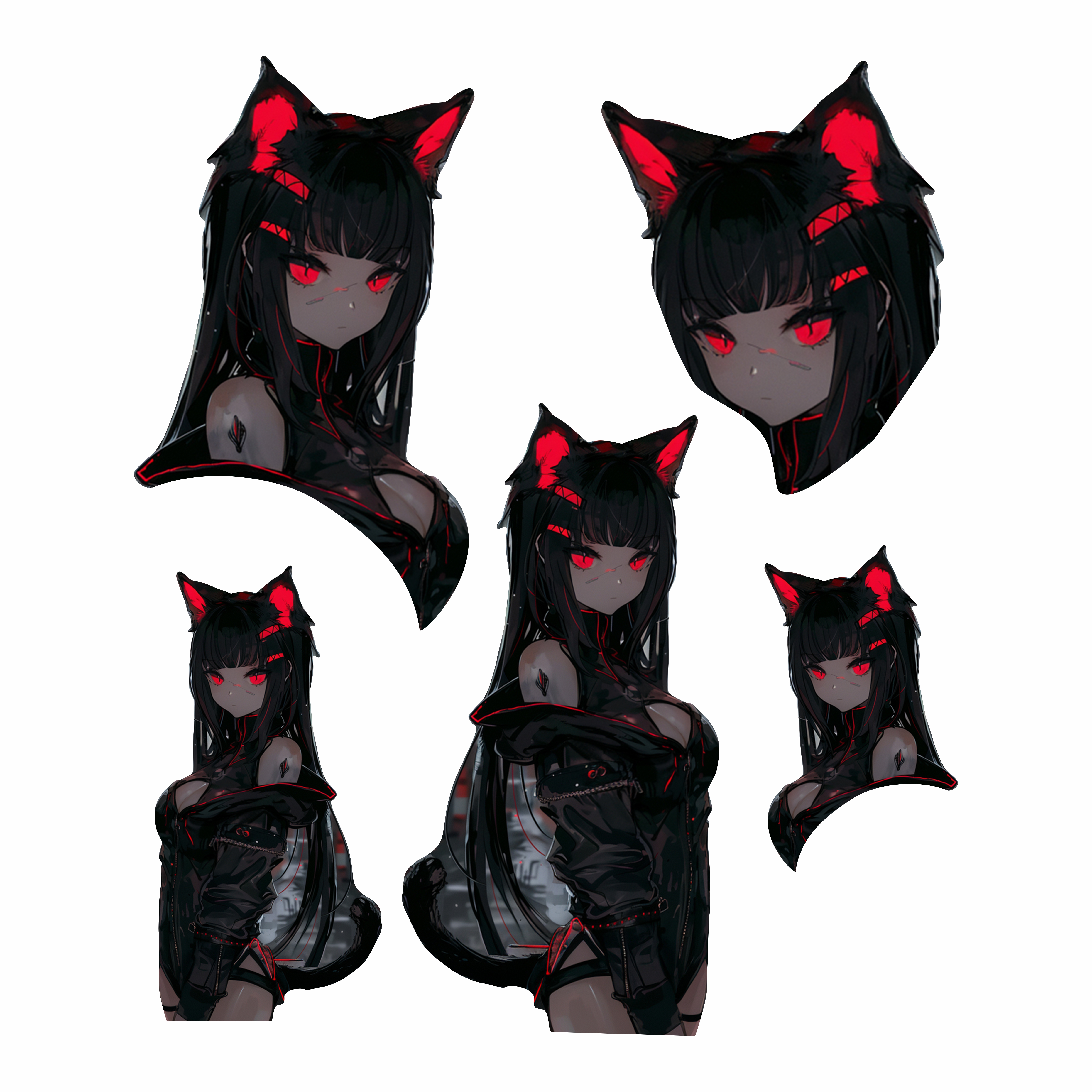 Dekosticker Anime Cat Girl Rot 5er Set Auto Aufkleber Laptop Handy Tuning E-Bike