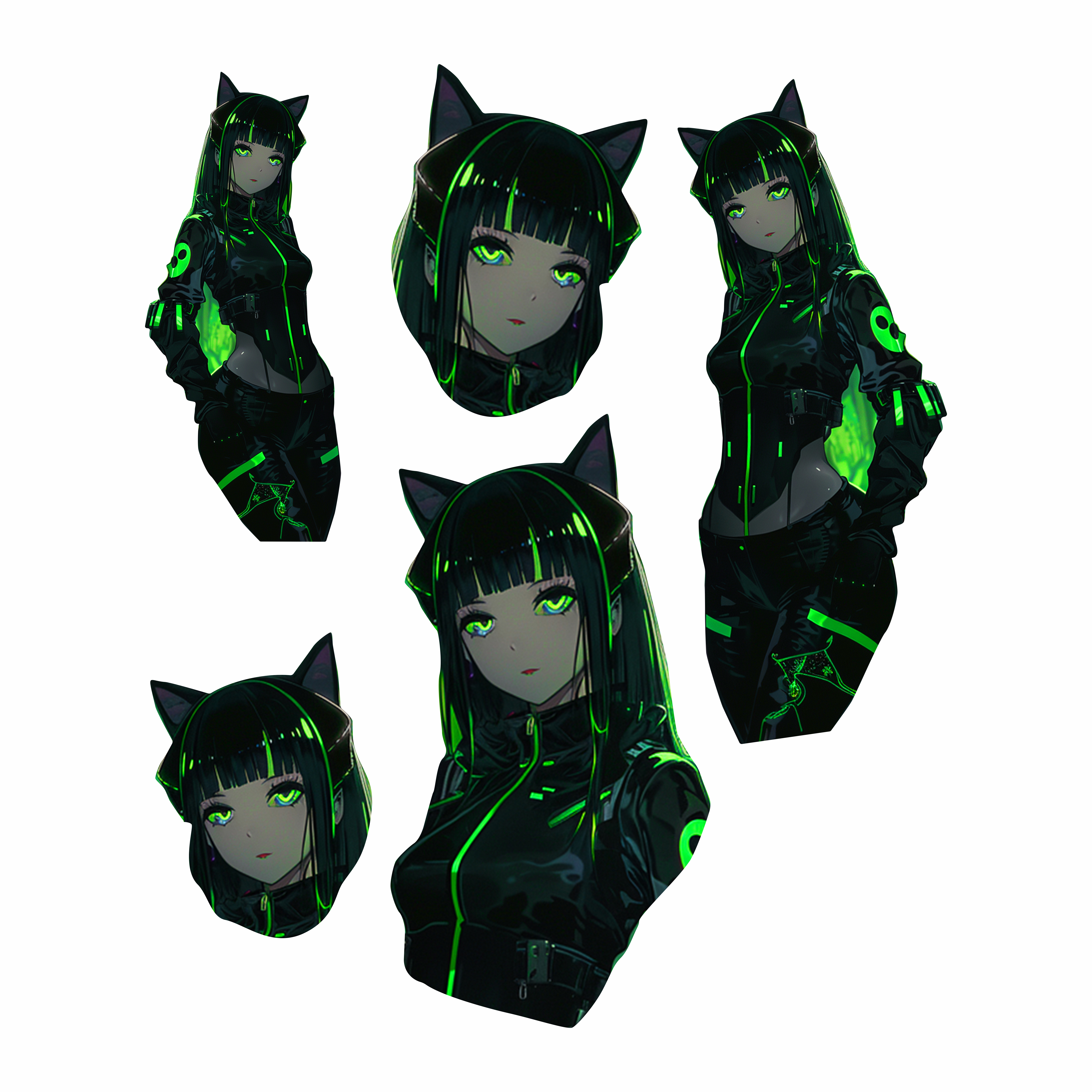 Anime Cat Girl Dunkel Grün 5 Stück Dekosticker Tuning Auto Laptop Handy Motorrad