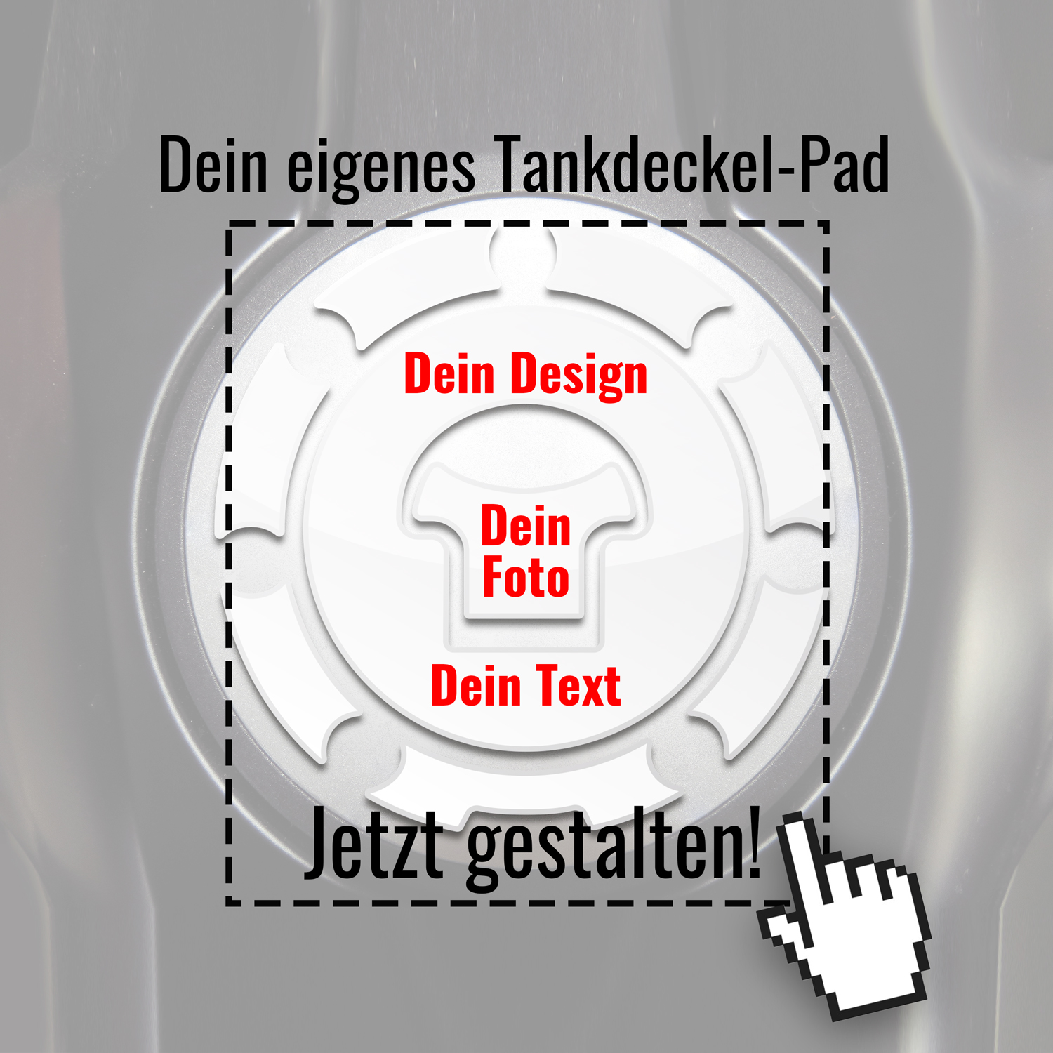 Wunsch-Tankdeckel-Pad kompatibel mit Honda Kawasaki KTM Yamaha uvm. selbst gestalten Wunsch-Tankdeckel-Pad kompatibel mit Honda Kawasaki KTM Yamaha uvm. selbst gestalten