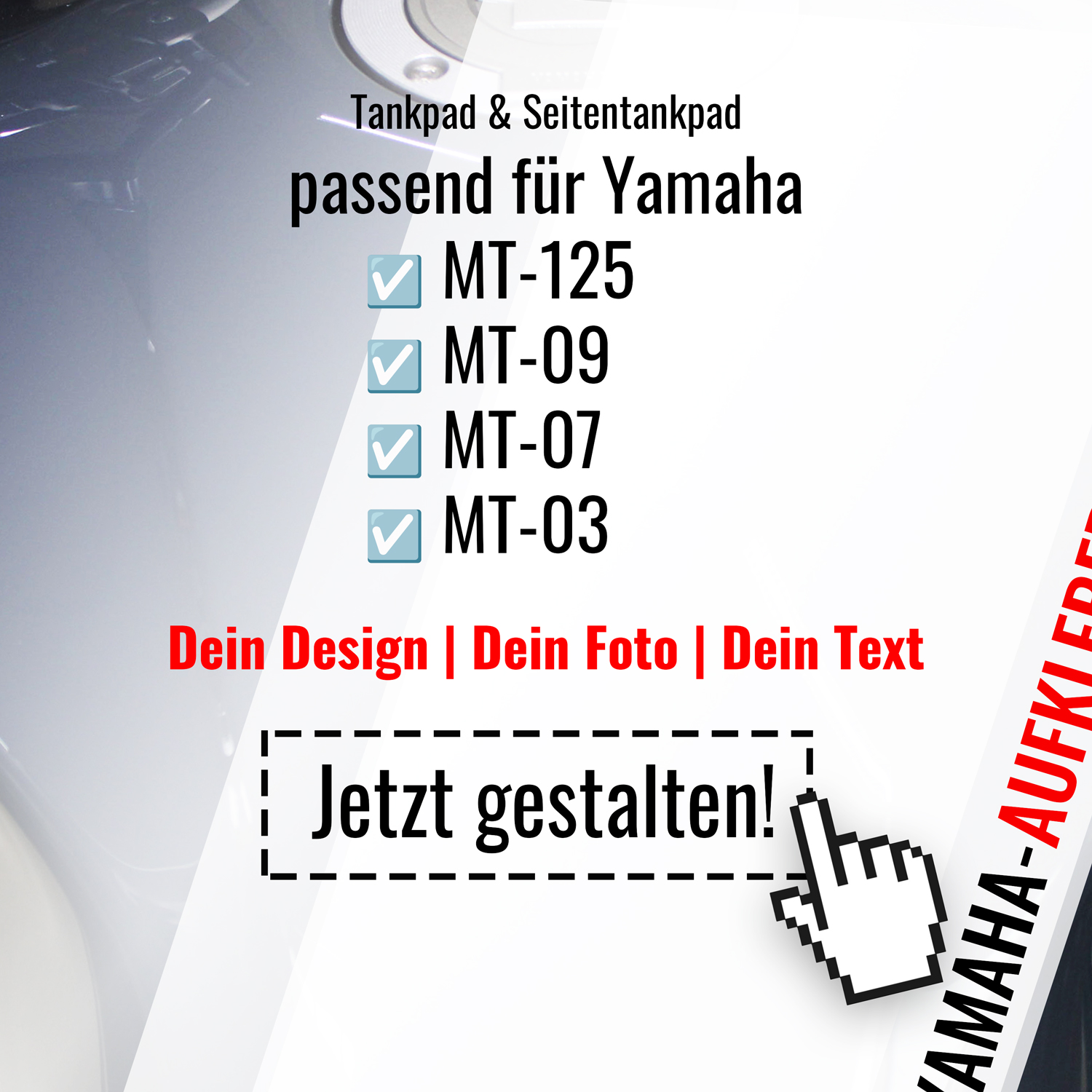 Tankpad Wunschmotiv kompatibel für Yamaha online gestalten mit Bild und Text Tankpad Wunschmotiv kompatibel für Yamaha online gestalten mit Bild und Text