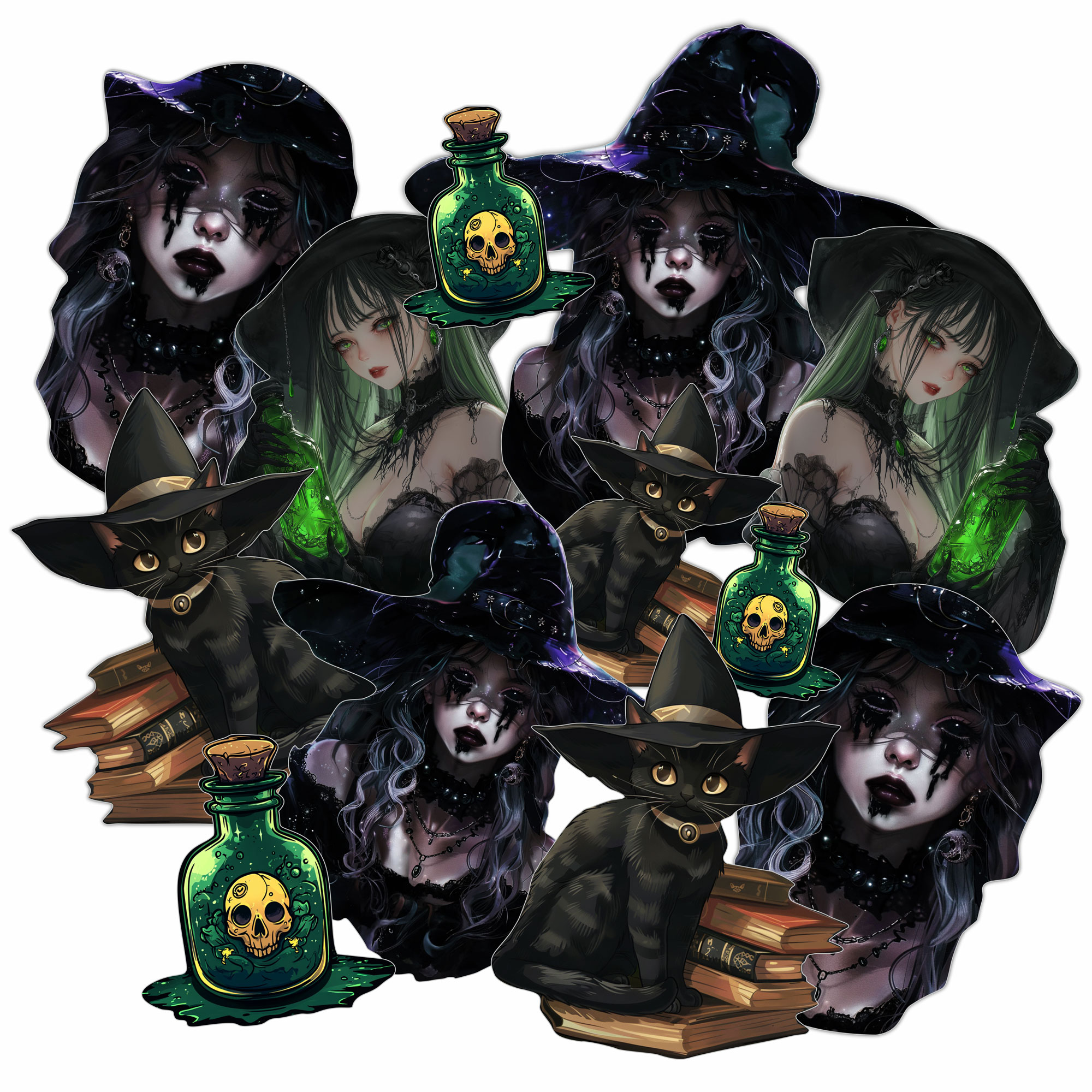 Aufkleber E-Roller Stickerset Hexe Witch 12 Stück Heckscheibe Dekore Auto Laptop