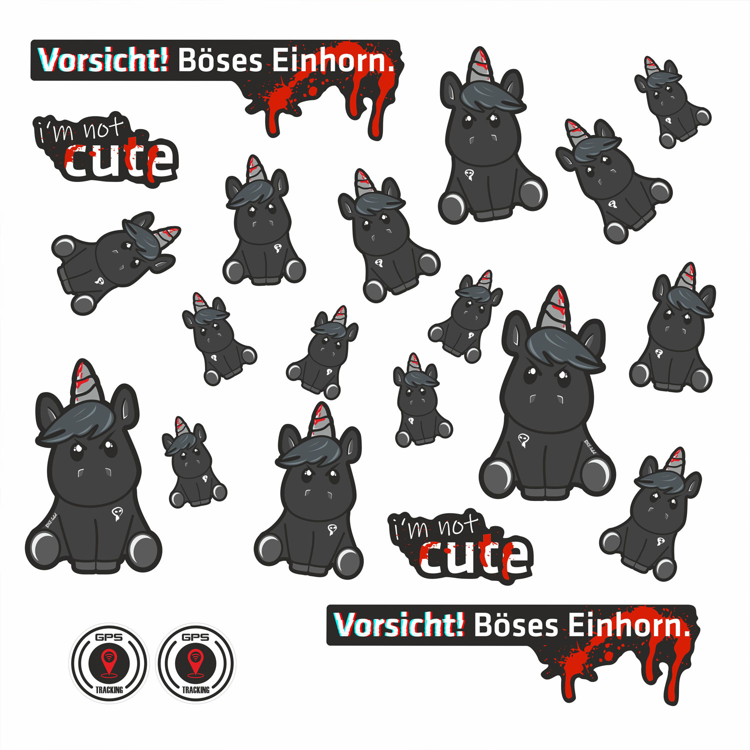 Aufkleber Fahrrad Folie 22-teiliges Sticker Set E-Bike Vorsicht Böses Einhorn Aufkleber Fahrrad Folie 22-teiliges Sticker Set E-Bike Vorsicht Böses Einhorn