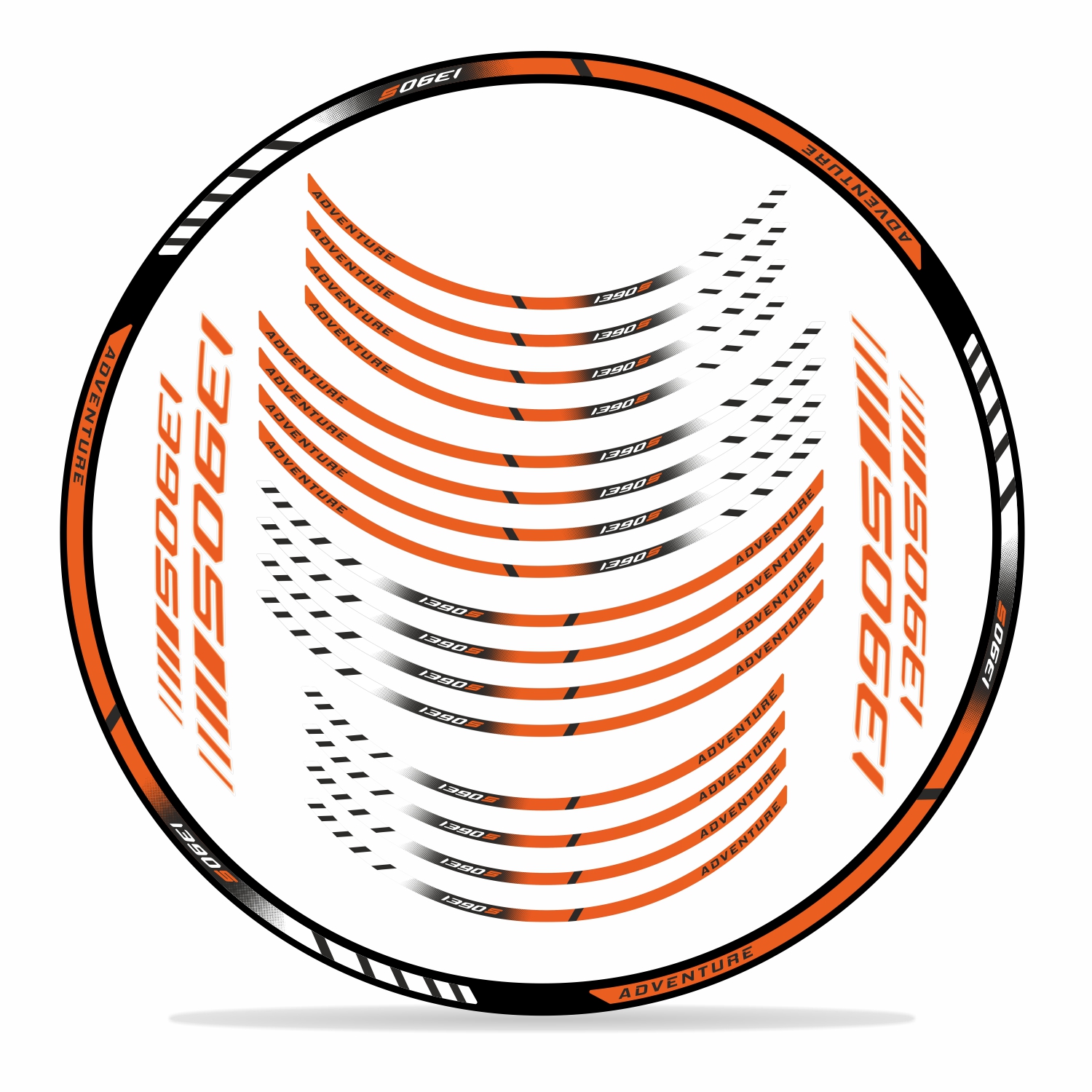 Set Felgenrand Aufkleber Orange kompatibel mit KTM 1390 Super Adventure S