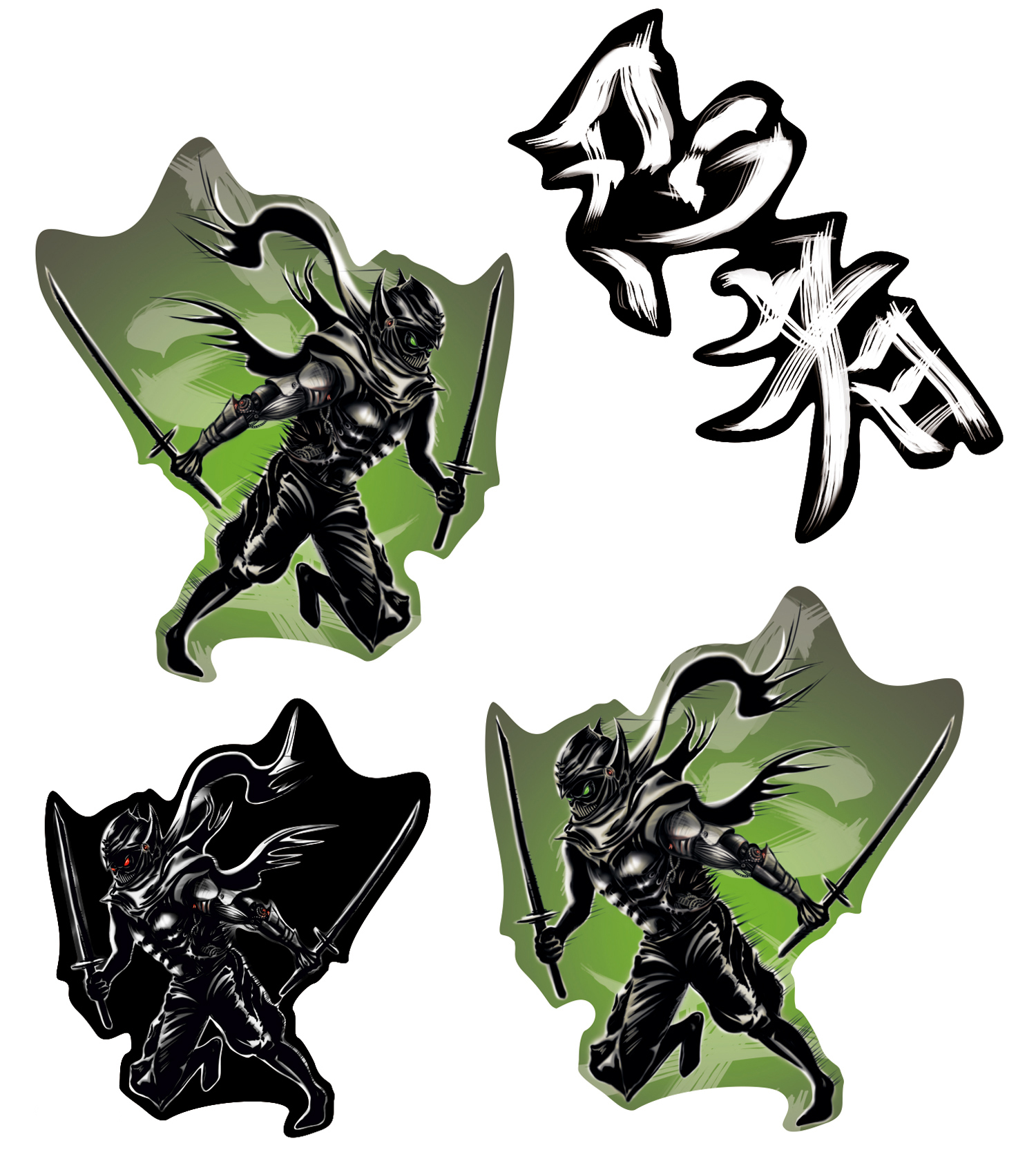 Ninja Green Aufkleber Deko 4er Set Vinyl Laptop Handy E-Roller Aufkleber Tuning