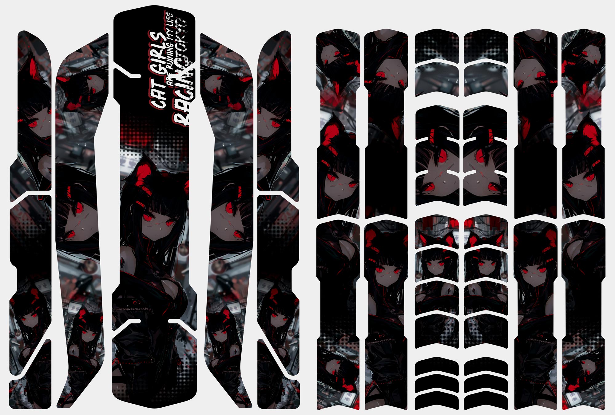 Rahmendekor Fahrradaufkleber Cat Girl Rot Anime Style für E-Bike, Roller & Scooter