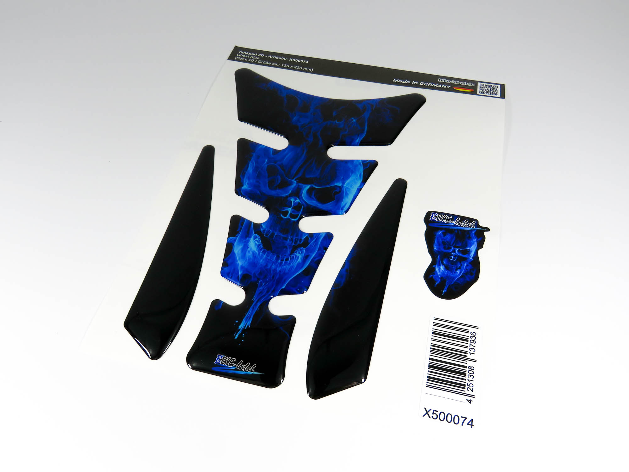 Motorrad Tankpad Aufkleber 3D – Totenkopf Flammen Blau – Lackschutzfolie