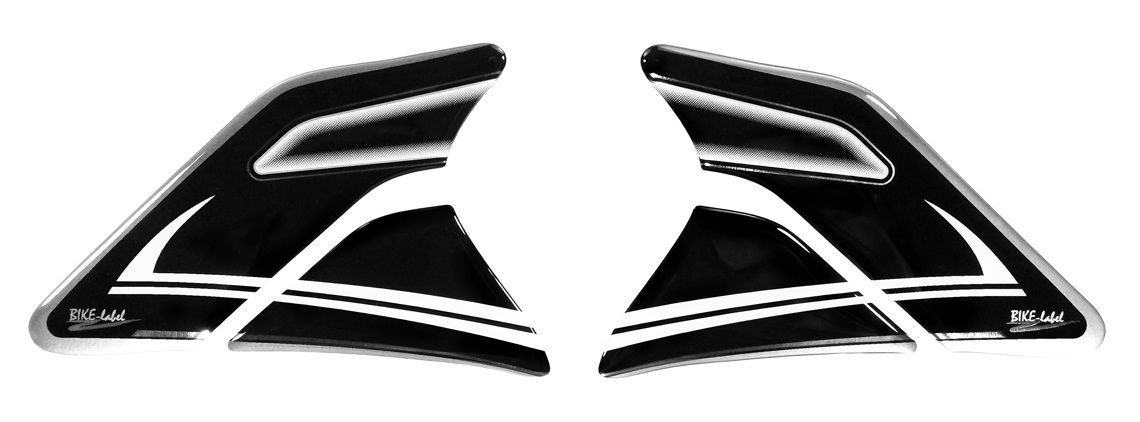 Motorrad Seitentankpad Metallic Silber /Schwarz Kniepad 3D Aufkleber Lackschutz