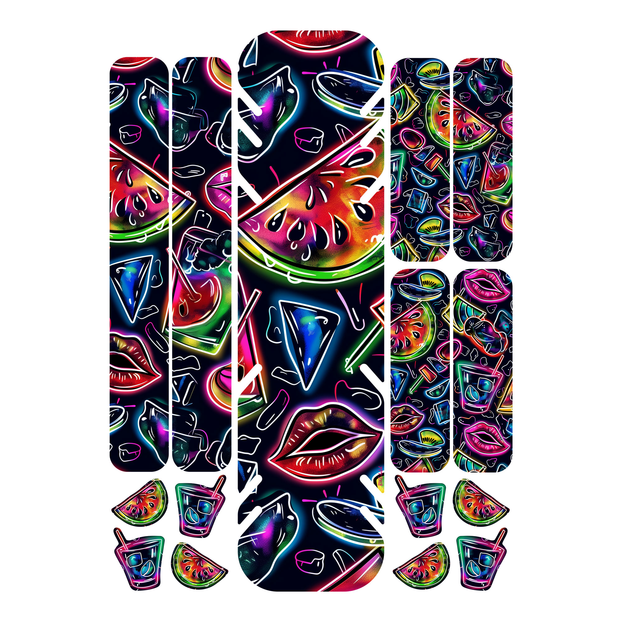Fahrradschutz Aufkleber XL Sticker Set E-Bike Fahrradrahmen Deko Neon Melon Coctails Fahrradschutz Aufkleber XL Sticker Set E-Bike Fahrradrahmen Deko Neon Melon Coctails