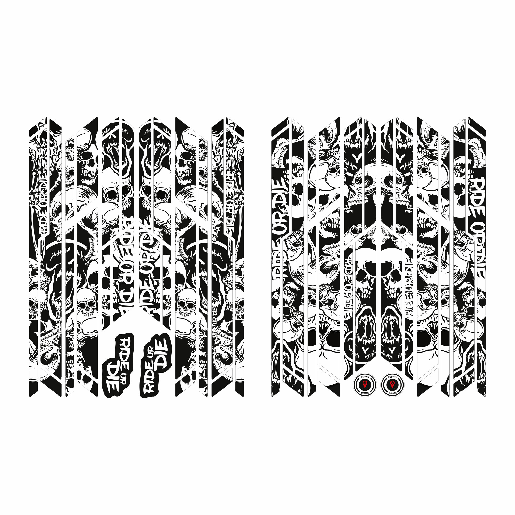 Fahrrad Rahmen Aufkleber Set Ride To Die Skulls für Fahrrad E-Bike Roller