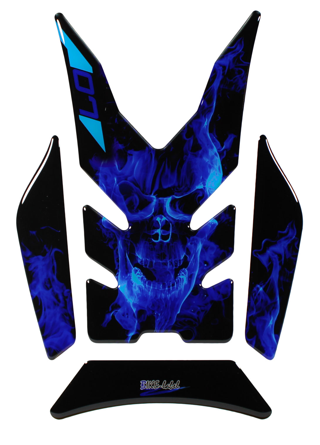 Motorrad Tankpad Aufkleber kompatibel mit Yamaha MT-07 Totenkopf blau ab BJ 2022 Motorrad Tankpad Aufkleber kompatibel mit Yamaha MT-07 Totenkopf blau ab BJ 2022