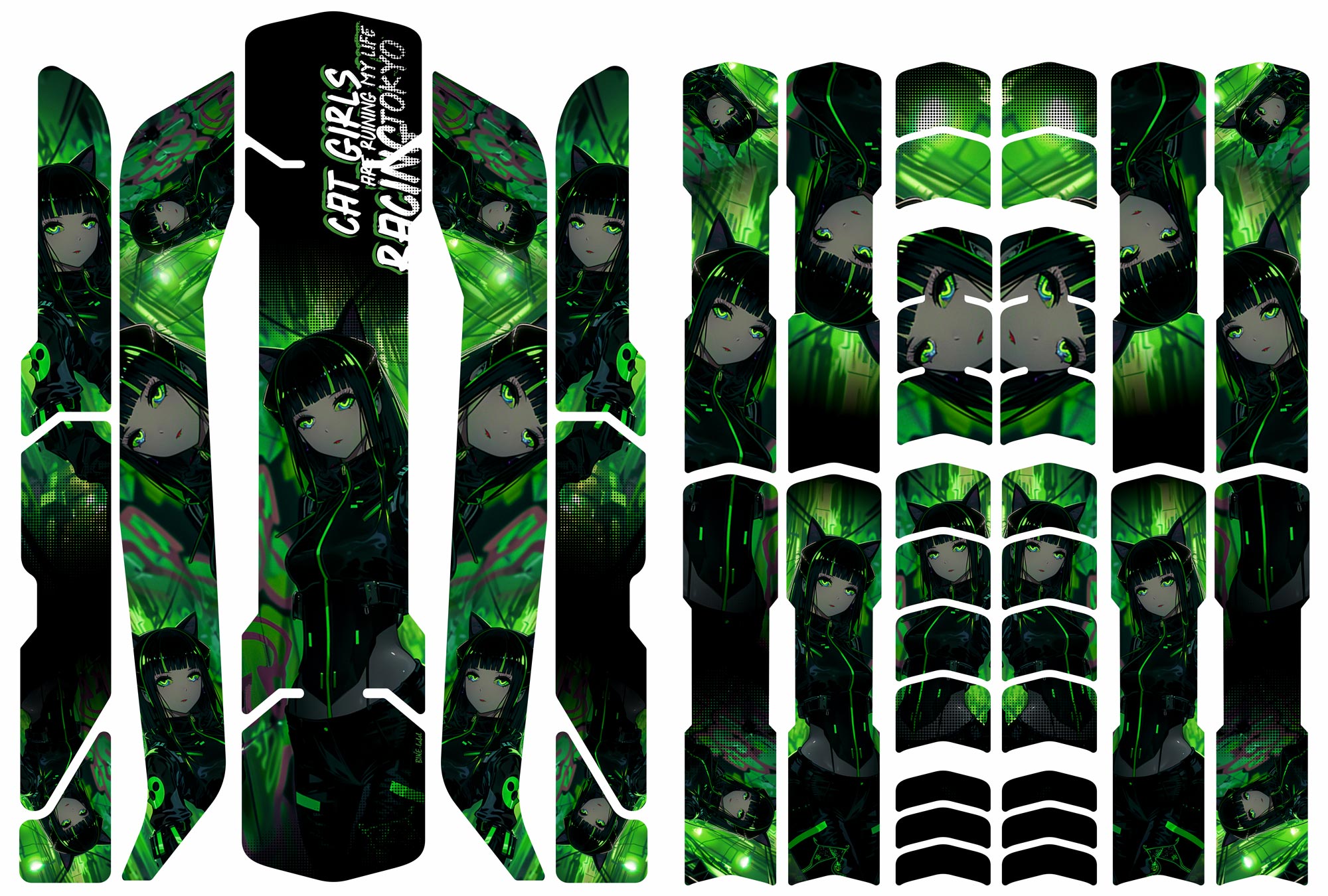 Tuning Sticker Anime Cat Girl Grün Fahrrad Rahmenaufkleber Set für E-Bike & Roller Tuning Sticker Anime Cat Girl Grün Fahrrad Rahmenaufkleber Set für E-Bike & Roller