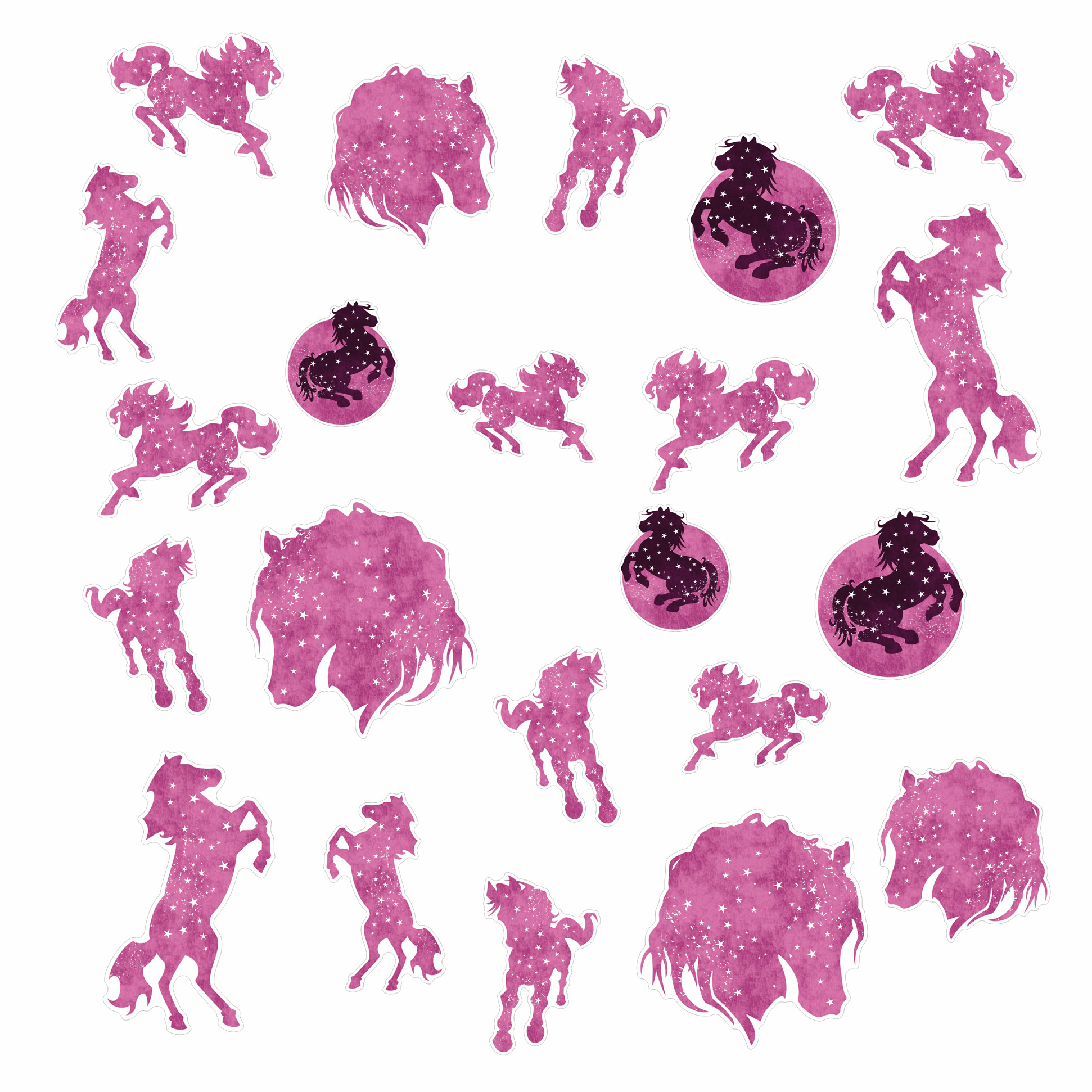 Aufkleber Kinderfahrrad 22-teiliges Set E-Bike Pferde Sticker rosa Pony Horses Aufkleber Kinderfahrrad 22-teiliges Set E-Bike Pferde Sticker rosa Pony Horses