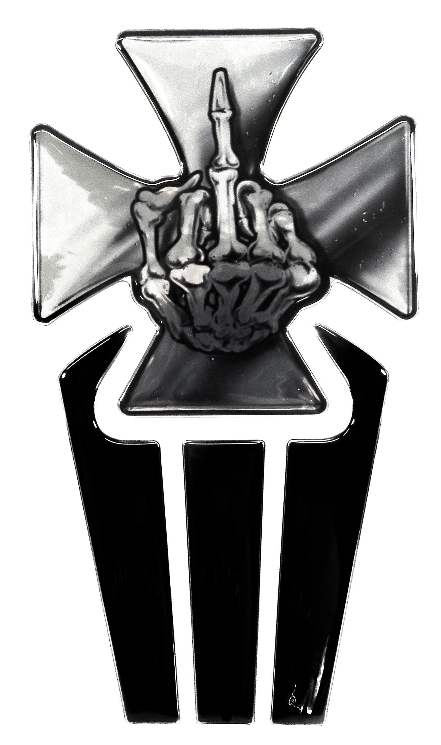 B-Ware Tankpad 3D Motorrad Aufkleber Eisernes Kreuz Metallic Optik Lackschutz