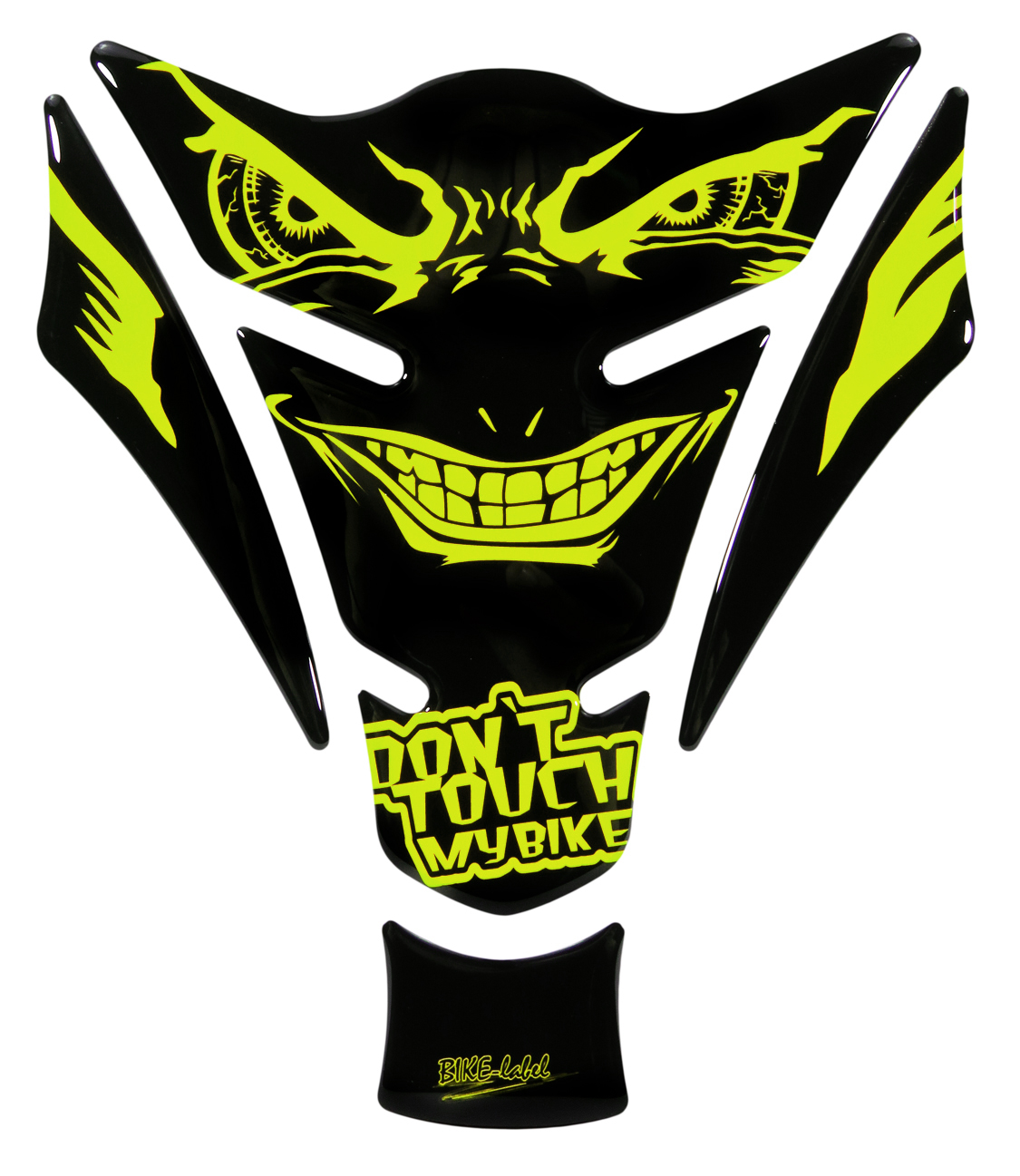 B-Ware Motorrad Tankpad Neon Gelb – 3D Aufkleber Böse Augen Tankschutz