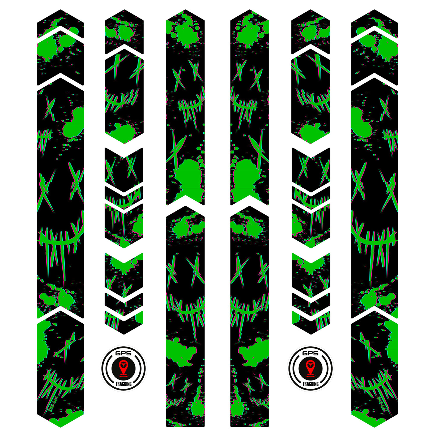 Fahrrad Sticker Set XL Rahmen Aufkleber Bike 14-teilig green glitch Fahrrad Sticker Set XL Rahmen Aufkleber Bike 14-teilig green glitch